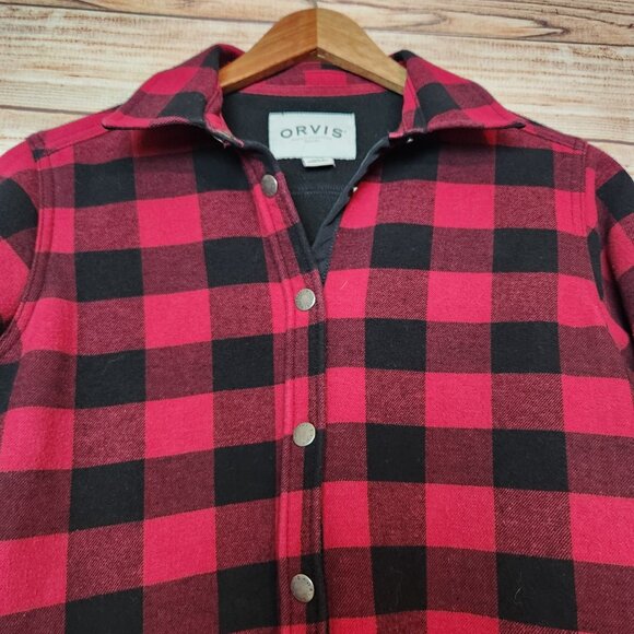 Orvis Jacket Women's Size Small Black Red Plaid Snap Button Front Buffalo Check - Picture 2 of 16